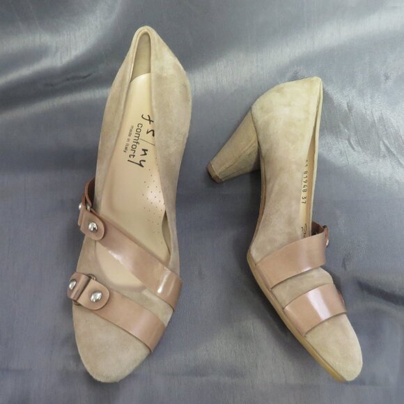 ❤️FRENCH SOLE NEW YORK FS/NY Tan Suede Comfort Kitten Heel Shoes